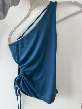 Oh Polly Teal One-Shoulder Ruched Side Camisole